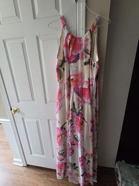 Eliza J Sleeveless Floral Maxi Dress in Pink and Cream